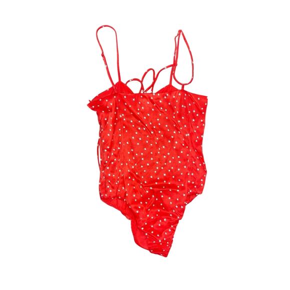 Zara Star Print Bodysuit Red Front Tie Size Small NWT - Picture 2 of 4